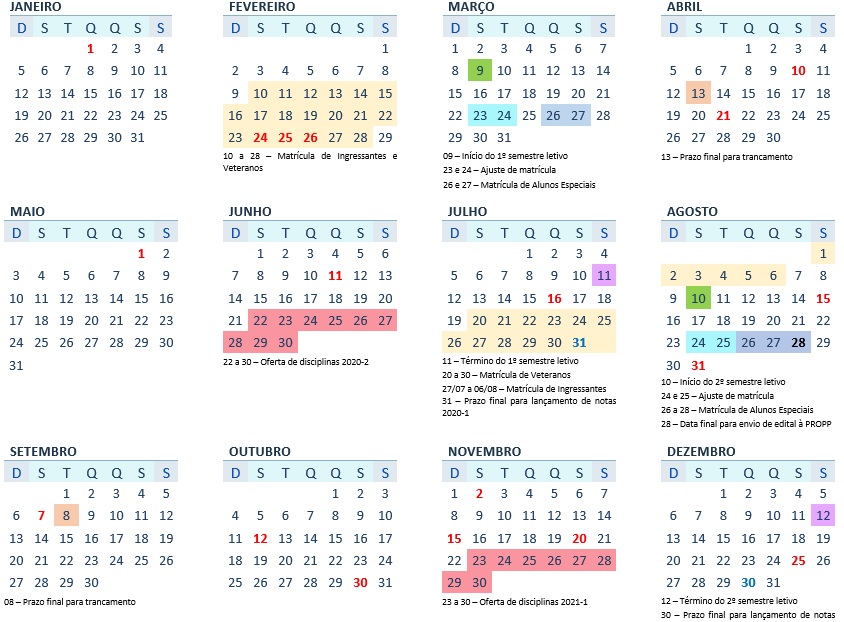 Calendário Acadêmico UniBH 2020